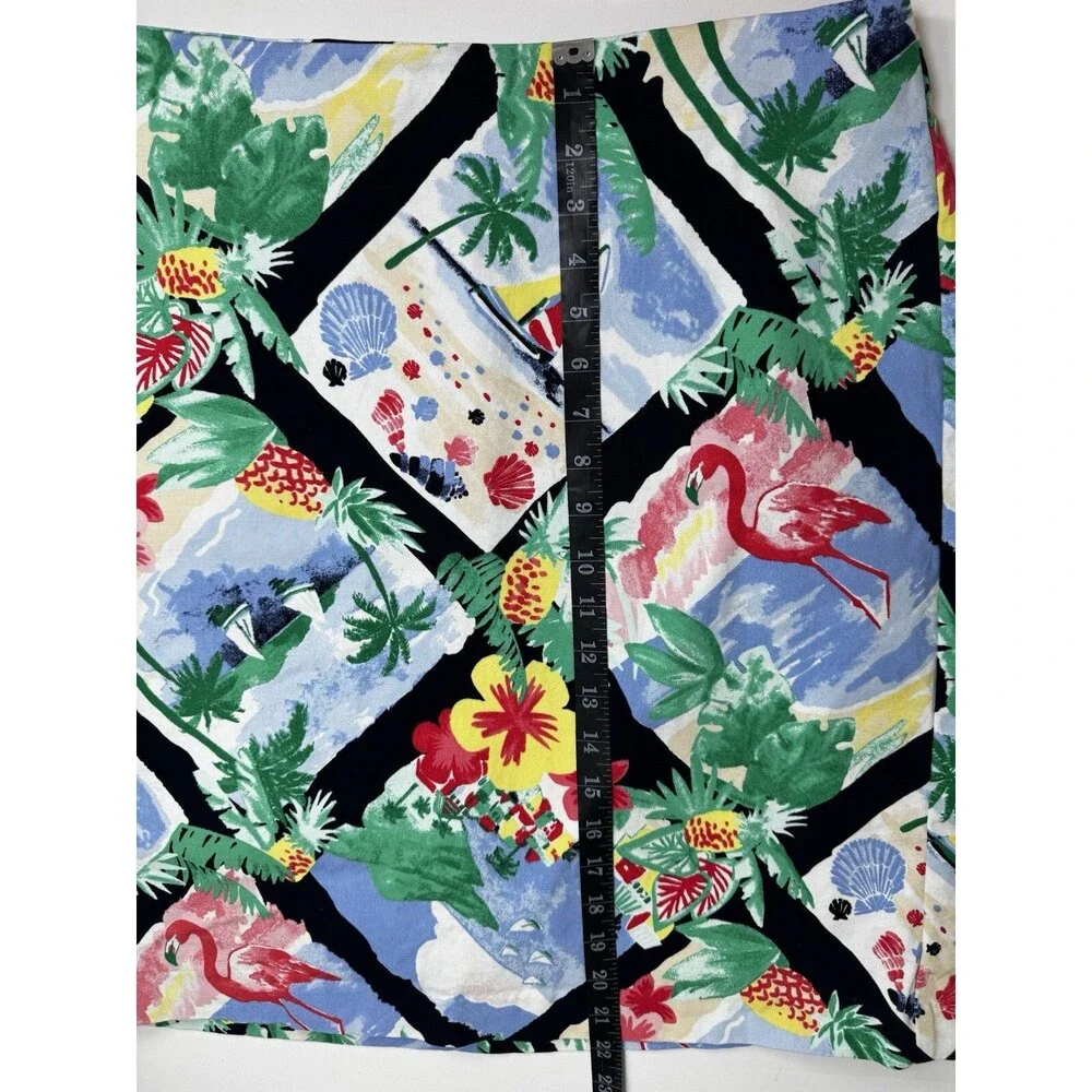 Talbots Skirt 16W Blue Tropical Print Cotton Stretch Summer Casual A Line Preppy